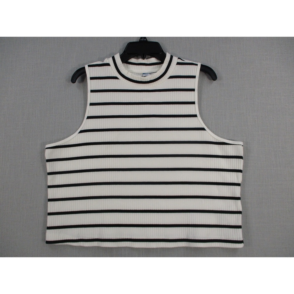 Old Navy Womens XXL Striped Sleeveless Mock Neck Ribbed Knit Top Black White NWT